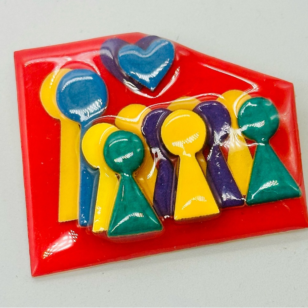 Lucinda People Pins Brooch Primary Colors Family Kids Heart Crowd